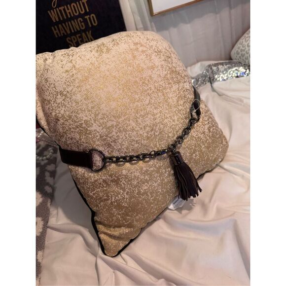 Vintage mixed media leather w by worth jewelry chain tassel belt small womens